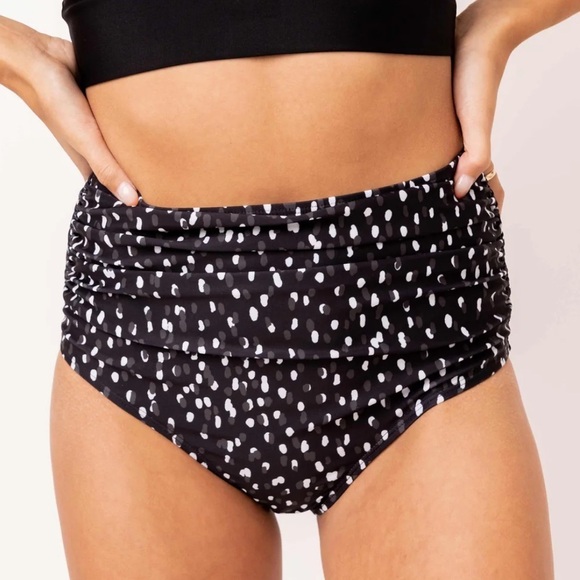 NWT Nani Spritz Polka Dot Ruched High Waisted Bikini Bottoms Black/White - Picture 5 of 9